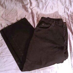Black relaxed fit Wrangler 40x32 100% cotton frayed bottom, cut to 31"